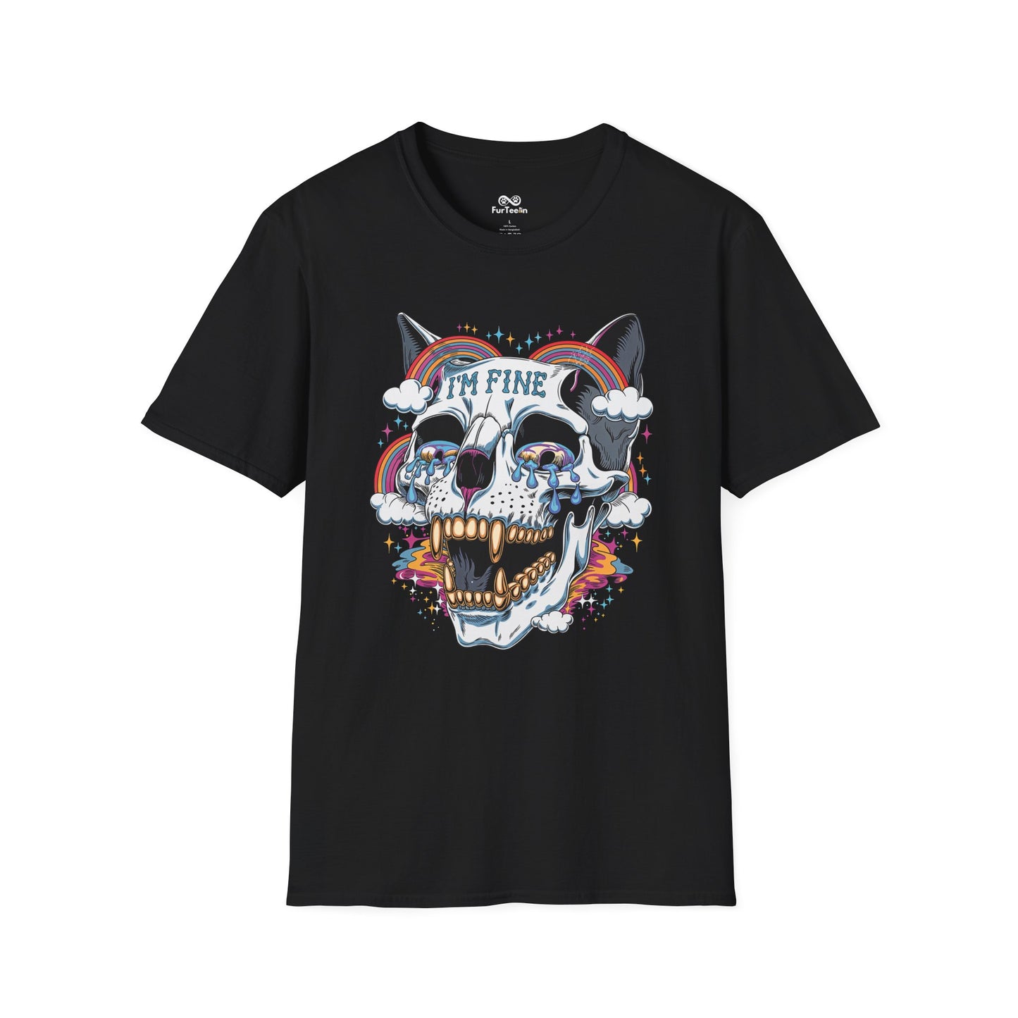 I'm Fine Text Skull Graphic Cat Unisex T-Shirt