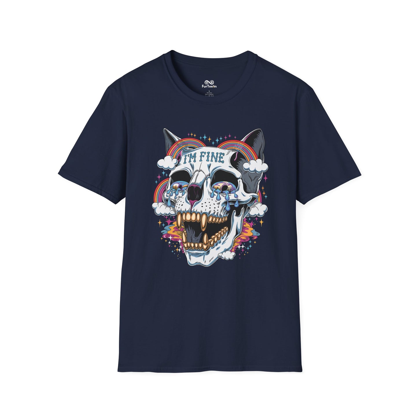 I'm Fine Text Skull Graphic Cat Unisex T-Shirt