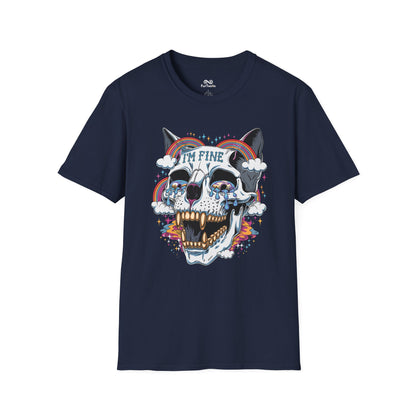 I'm Fine Text Skull Graphic Cat Unisex T-Shirt
