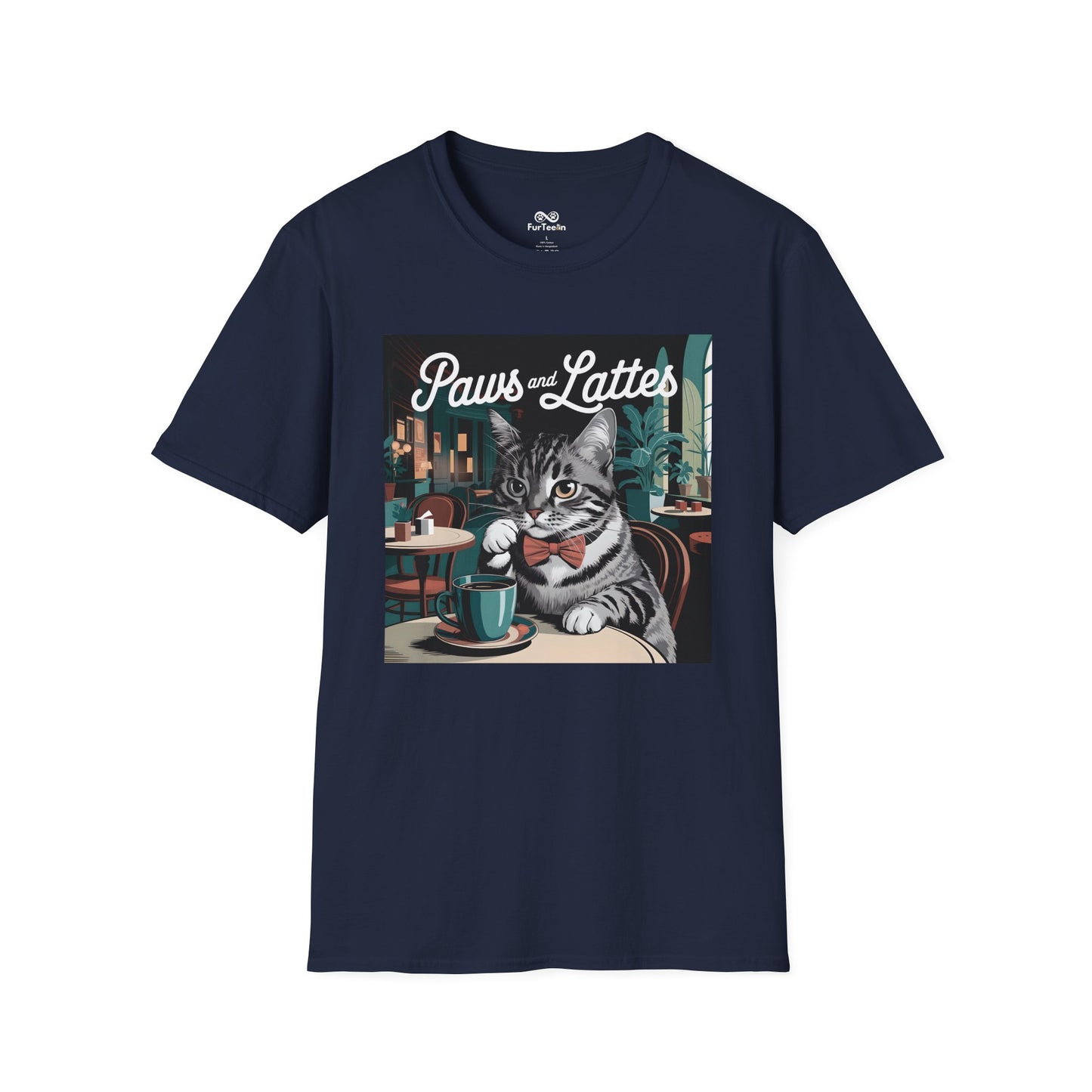 Retro Cozy Cat sipping Coffee Old Fashioned Cafe Setting Graphic Cat Unisex T-Shirt