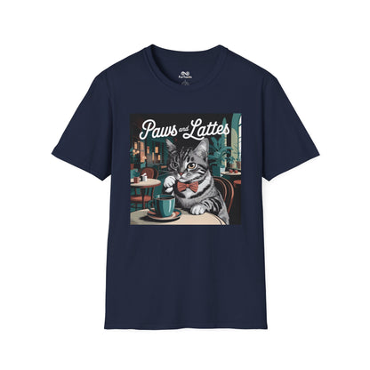 Retro Cozy Cat sipping Coffee Old Fashioned Cafe Setting Graphic Cat Unisex T-Shirt