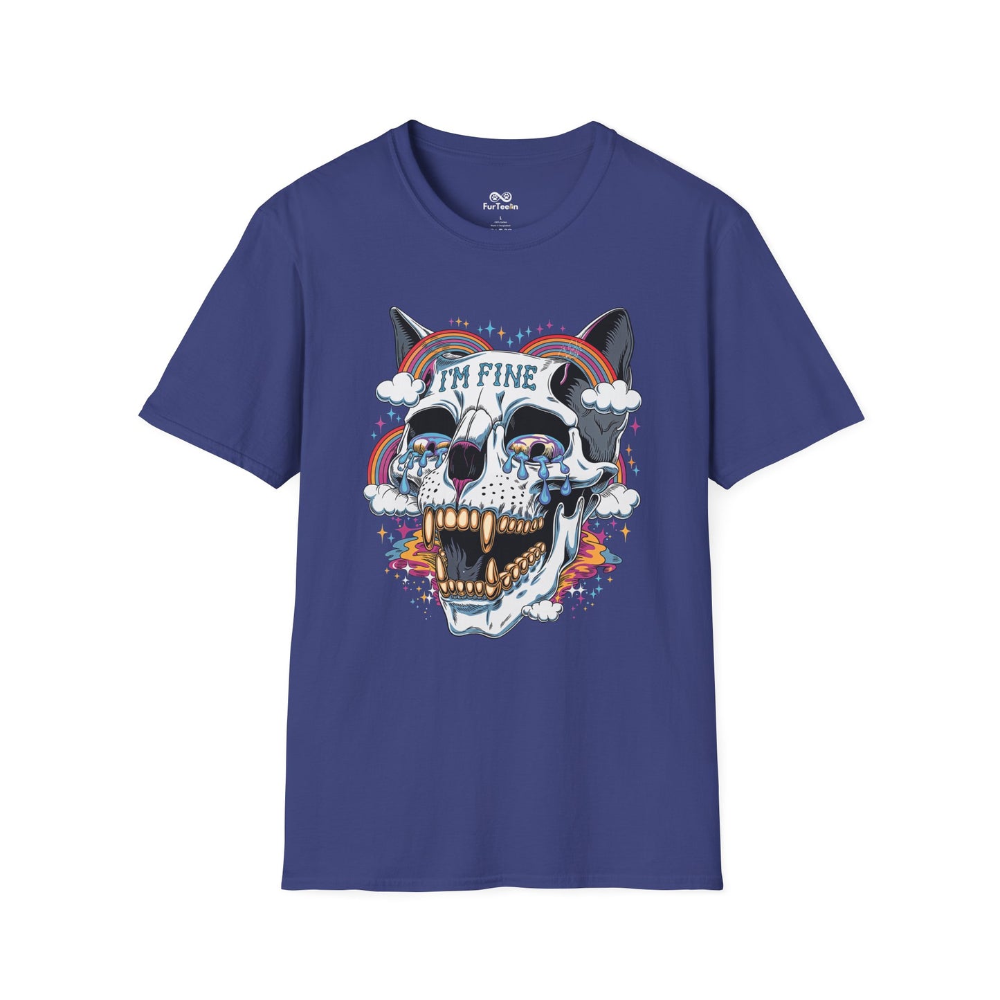 I'm Fine Text Skull Graphic Cat Unisex T-Shirt