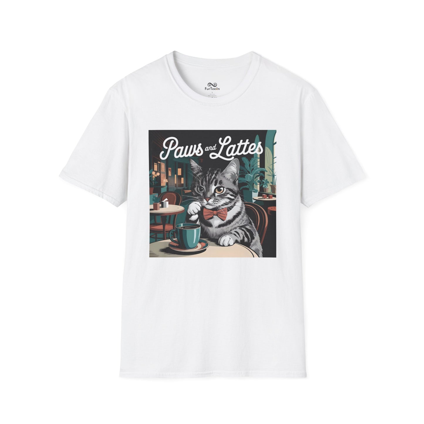 Retro Cozy Cat sipping Coffee Old Fashioned Cafe Setting Graphic Cat Unisex T-Shirt