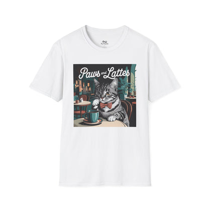 Retro Cozy Cat sipping Coffee Old Fashioned Cafe Setting Graphic Cat Unisex T-Shirt