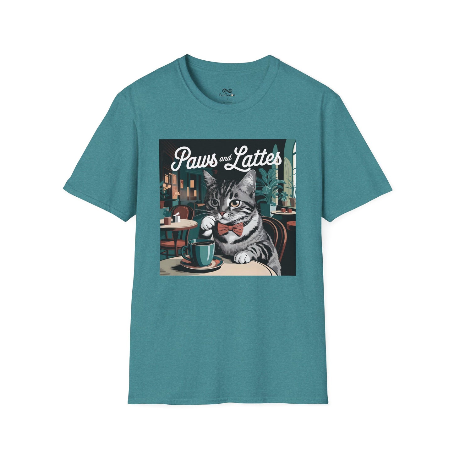 Retro Cozy Cat sipping Coffee Old Fashioned Cafe Setting Graphic Cat Unisex T-Shirt