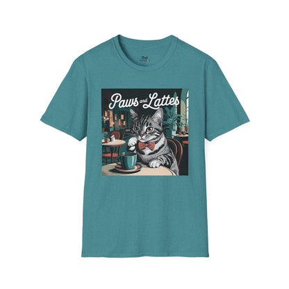 Retro Cozy Cat sipping Coffee Old Fashioned Cafe Setting Graphic Cat Unisex T-Shirt