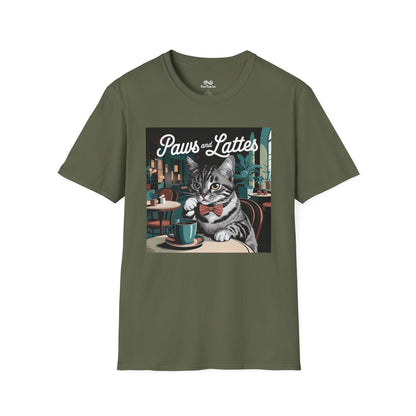 Retro Cozy Cat sipping Coffee Old Fashioned Cafe Setting Graphic Cat Unisex T-Shirt