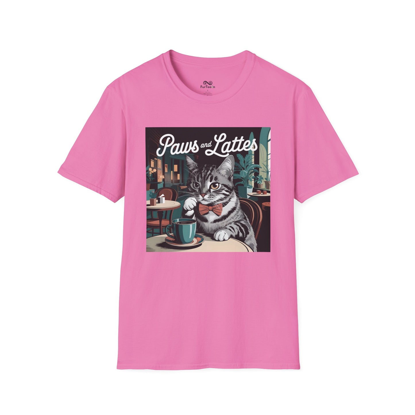 Retro Cozy Cat sipping Coffee Old Fashioned Cafe Setting Graphic Cat Unisex T-Shirt