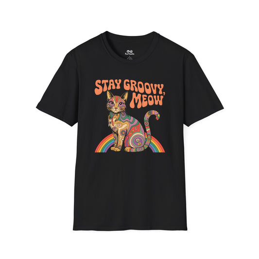 Stay Groovy Meow Text Graphic Cat Unisex T-Shirt
