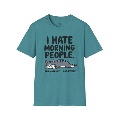 I Hate Morning People And Mornings And People Text Graphic Cat Unisex T-Shirt