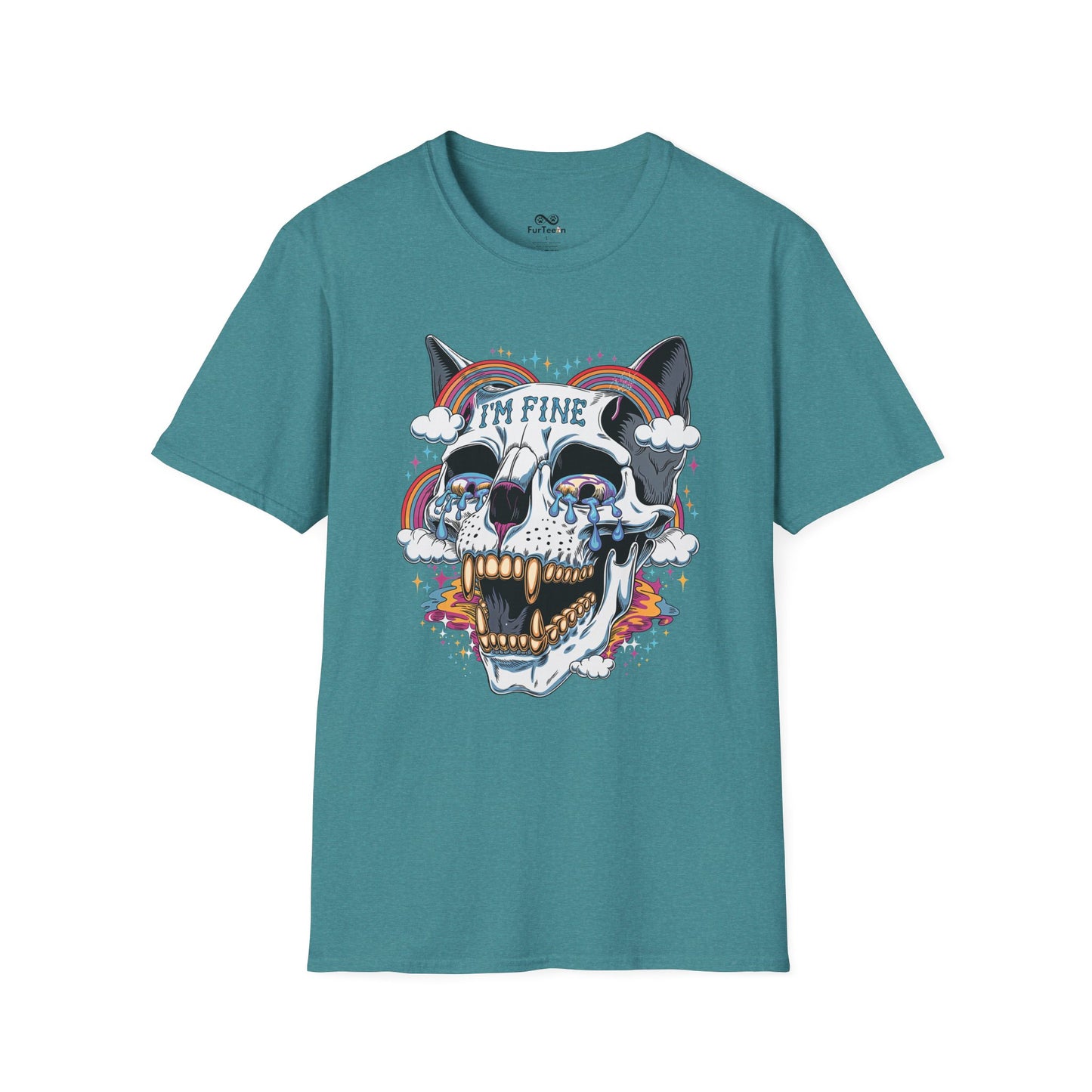 I'm Fine Text Skull Graphic Cat Unisex T-Shirt