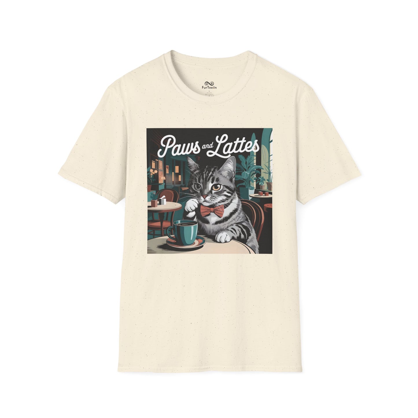 Retro Cozy Cat sipping Coffee Old Fashioned Cafe Setting Graphic Cat Unisex T-Shirt