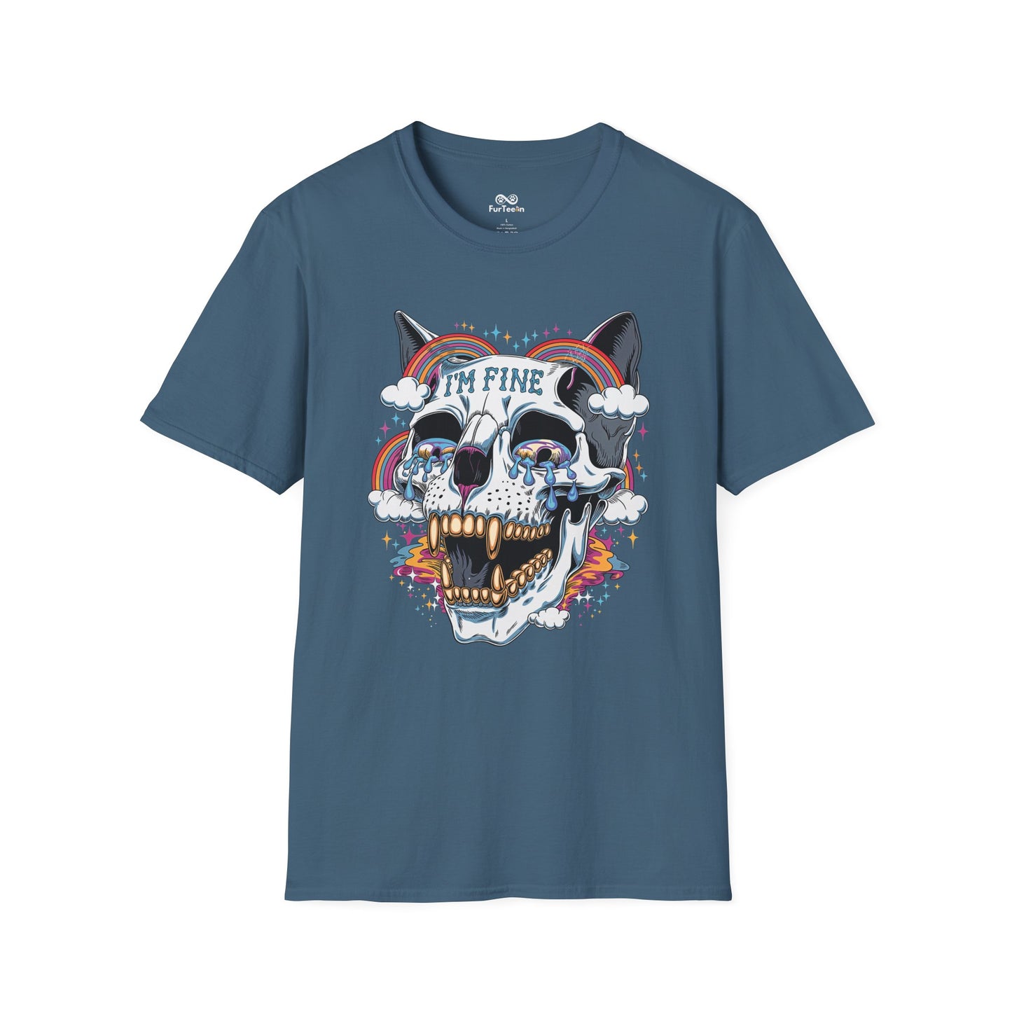 I'm Fine Text Skull Graphic Cat Unisex T-Shirt