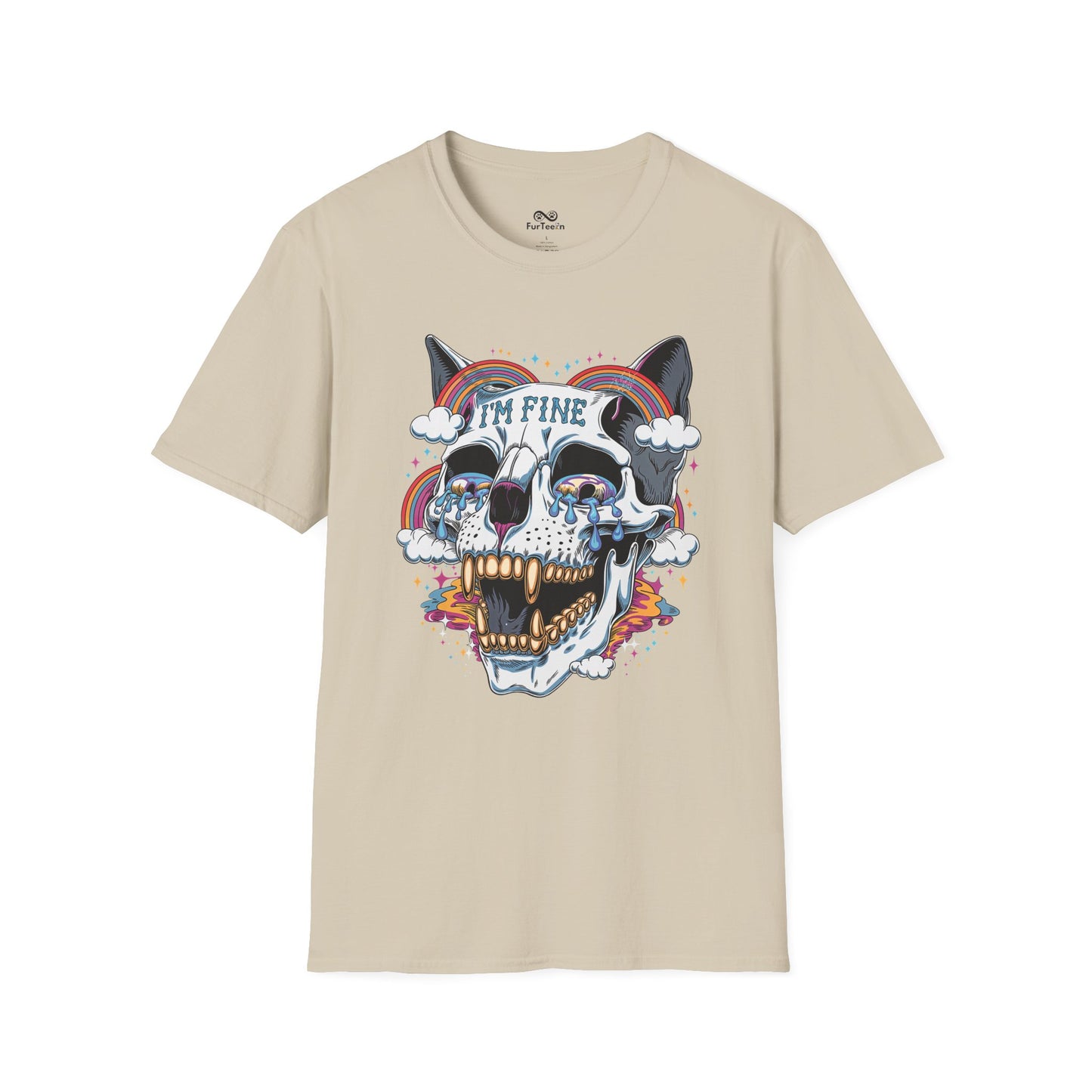 I'm Fine Text Skull Graphic Cat Unisex T-Shirt