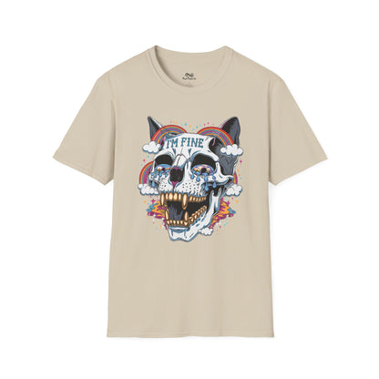 I'm Fine Text Skull Graphic Cat Unisex T-Shirt
