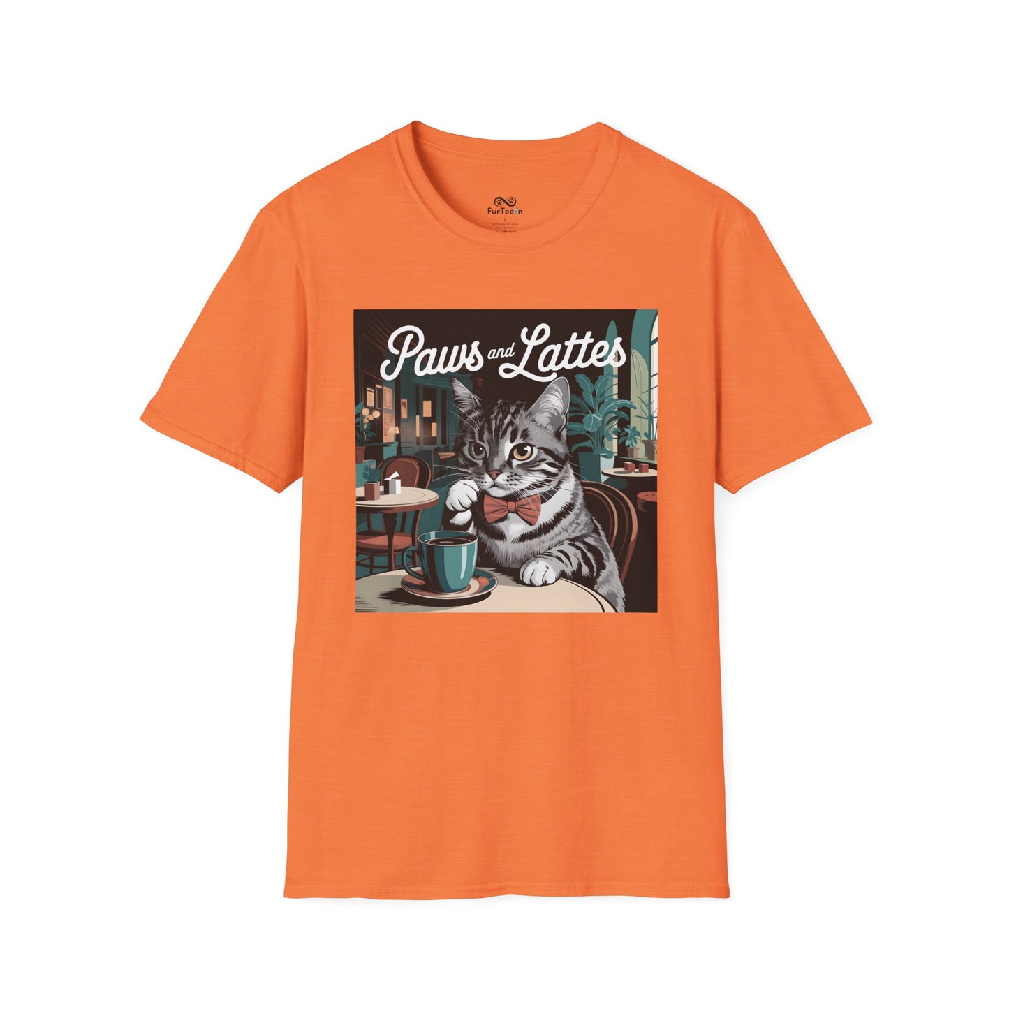 Retro Cozy Cat sipping Coffee Old Fashioned Cafe Setting Graphic Cat Unisex T-Shirt
