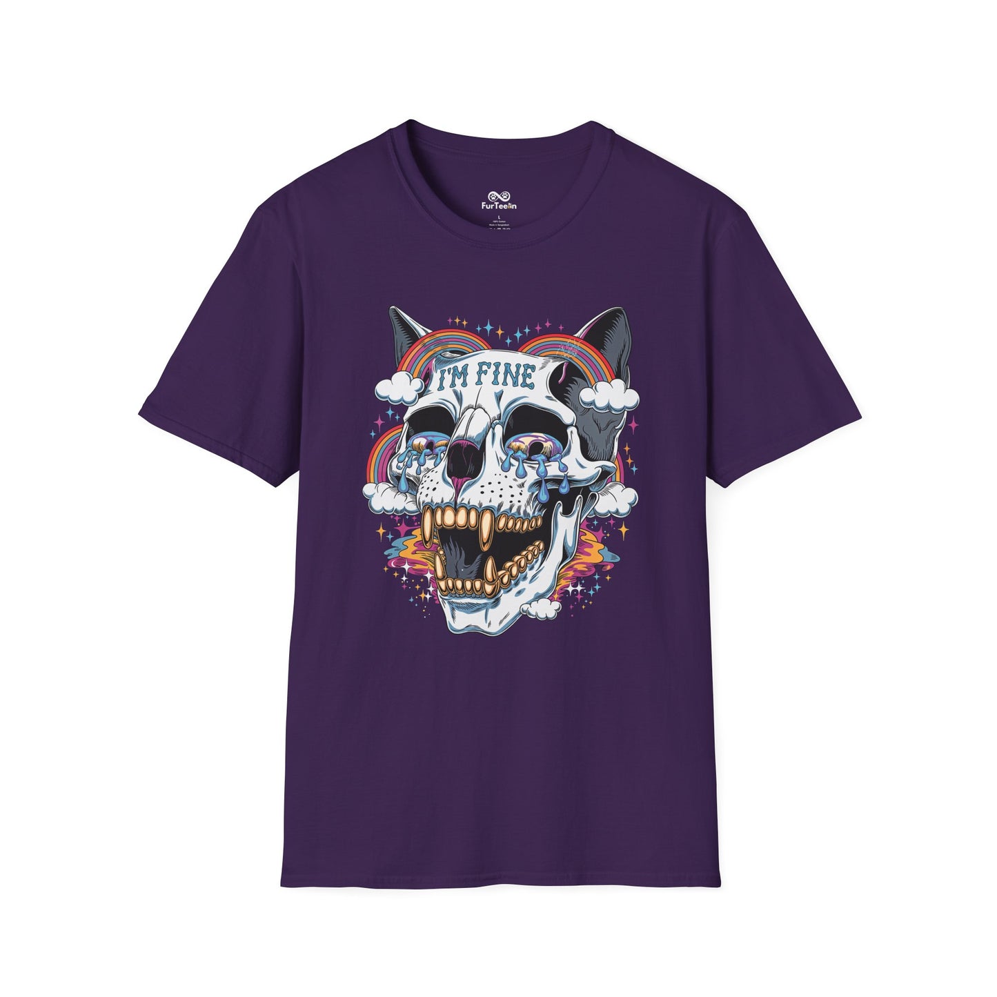 I'm Fine Text Skull Graphic Cat Unisex T-Shirt