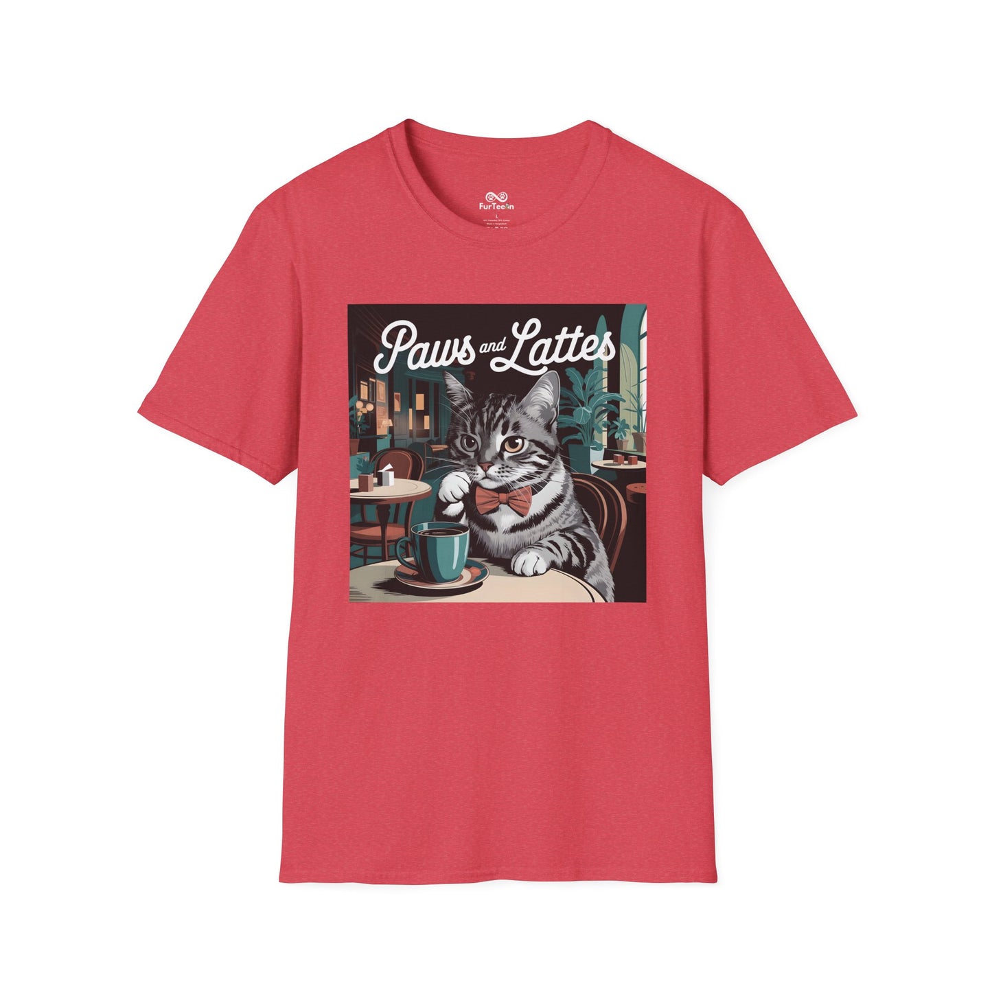 Retro Cozy Cat sipping Coffee Old Fashioned Cafe Setting Graphic Cat Unisex T-Shirt
