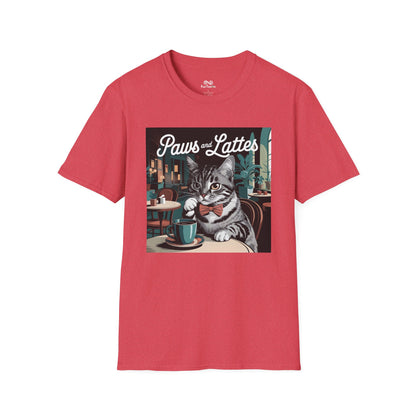 Retro Cozy Cat sipping Coffee Old Fashioned Cafe Setting Graphic Cat Unisex T-Shirt