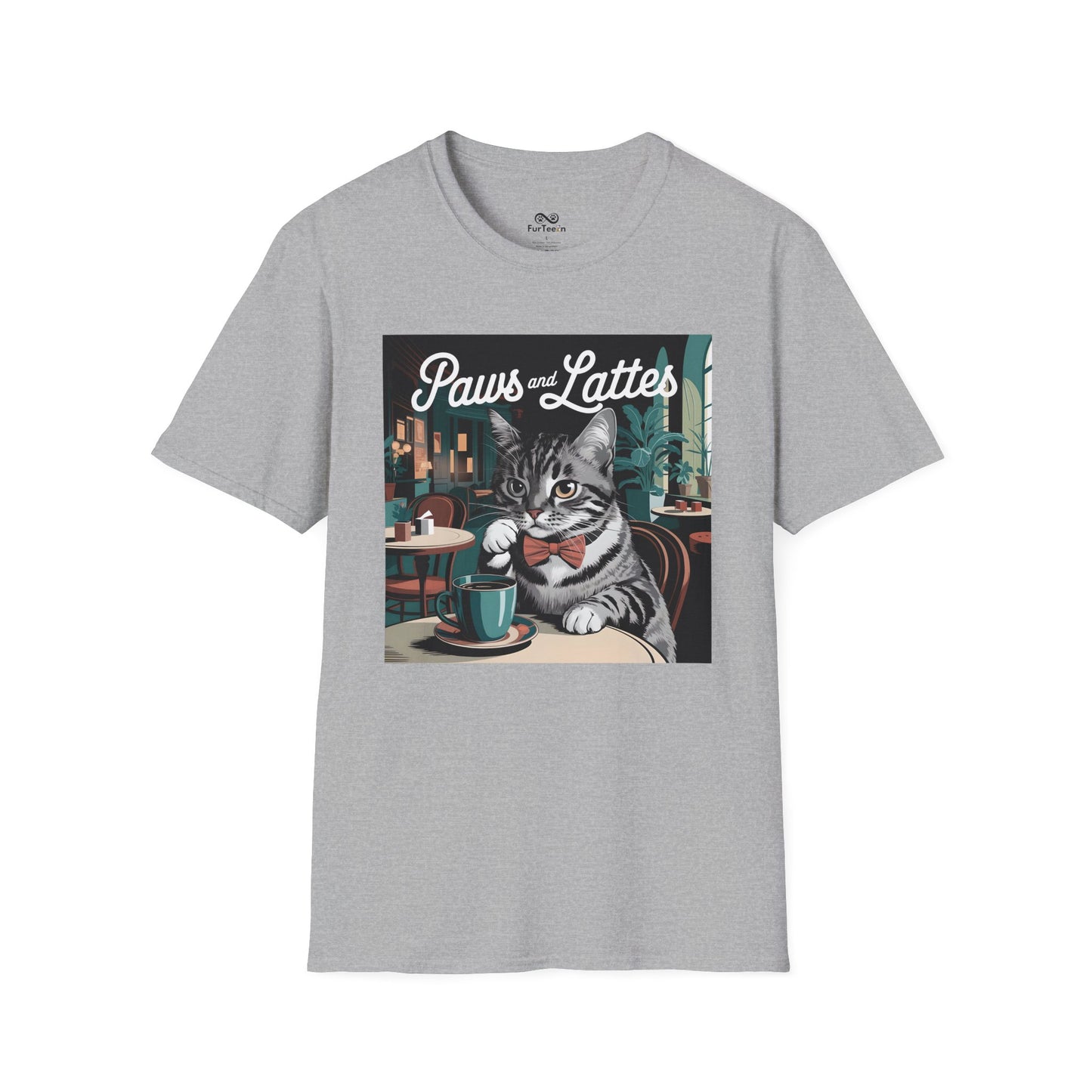 Retro Cozy Cat sipping Coffee Old Fashioned Cafe Setting Graphic Cat Unisex T-Shirt