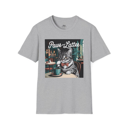 Retro Cozy Cat sipping Coffee Old Fashioned Cafe Setting Graphic Cat Unisex T-Shirt